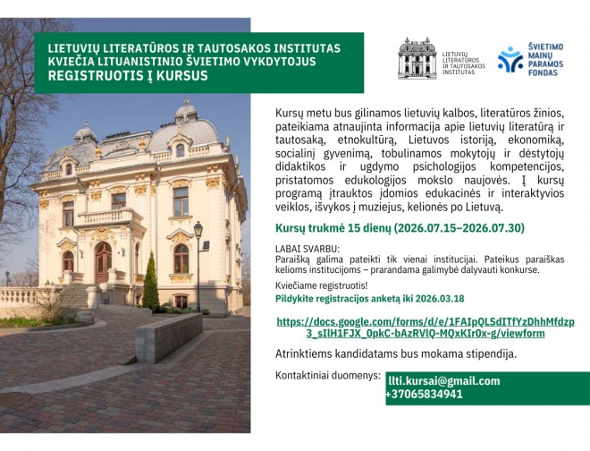 LLTI kviečia lituanistinio švietimo vykdytojus registruotis į kursus