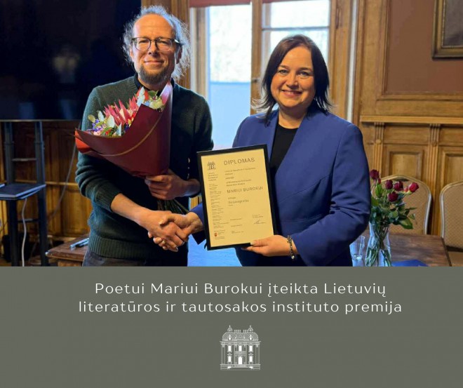 Poetui Mariui Burokui įteikta Lietuvių literatūros ir tautosakos instituto premija